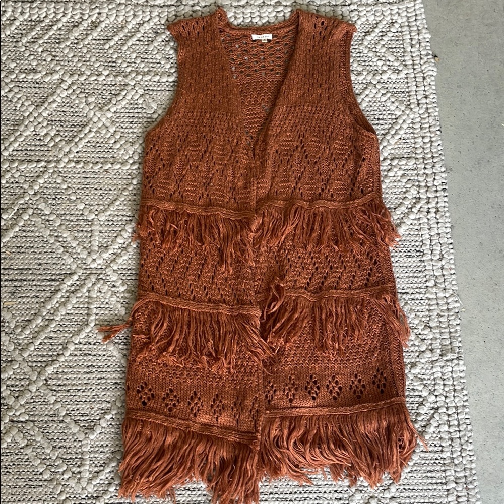 Fringed Knit Vest in Rust